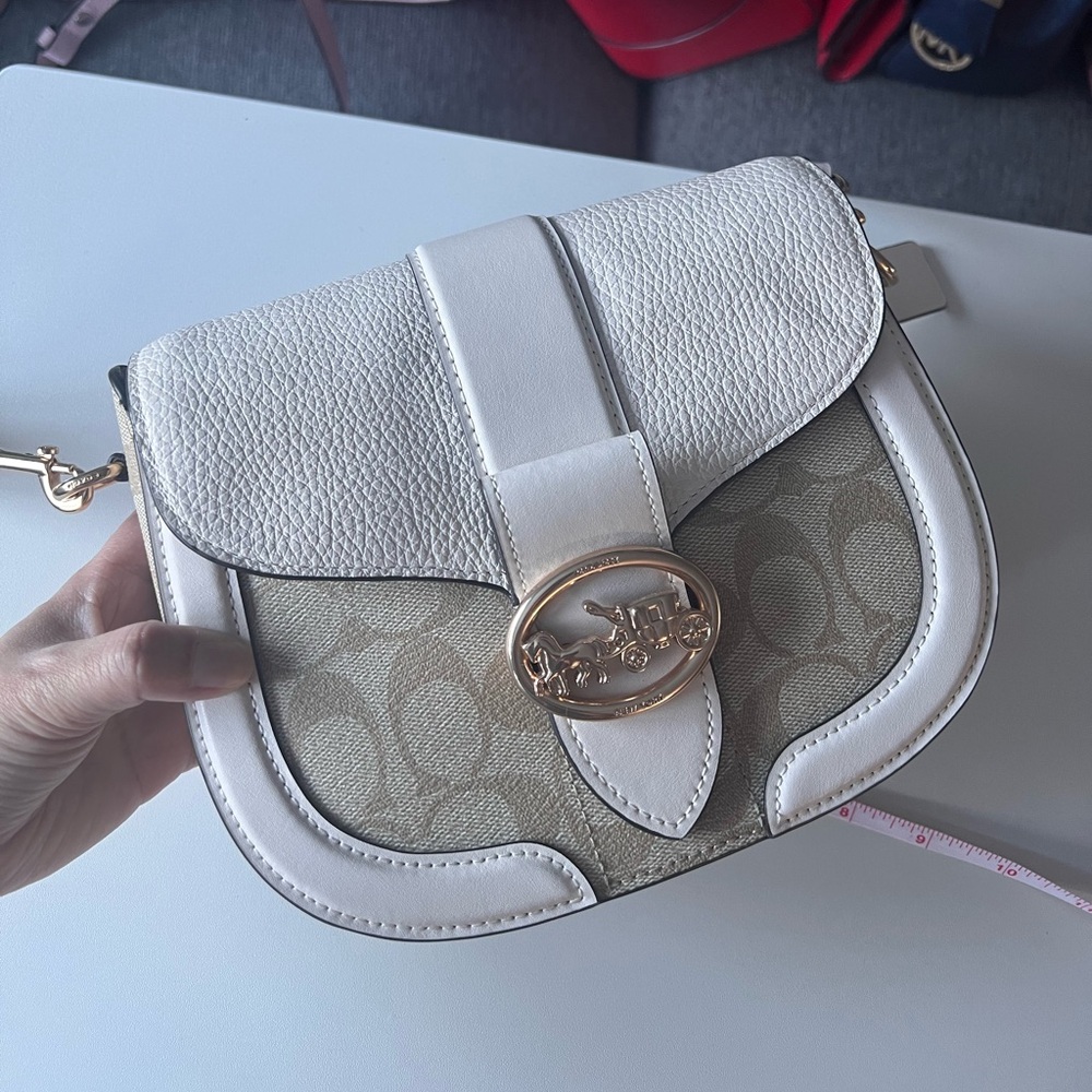 Coach Chalk and Signature Canvas Saddle Crossbody with Gold Turnlock